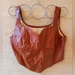 Women’s Faux Leather Crop Top — Rust Brown